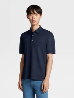 Zegna Dark Blue Zegna Silk Polo Shirt