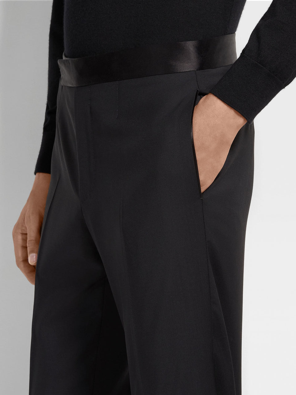 Zegna Black Wool And Mohair Pants