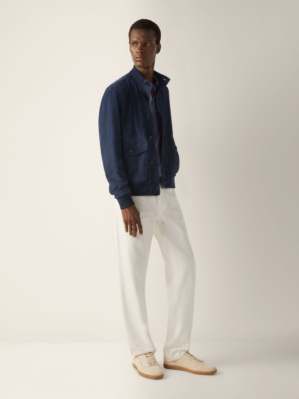 Zegna Dark Indigo Blue Suede Blouson