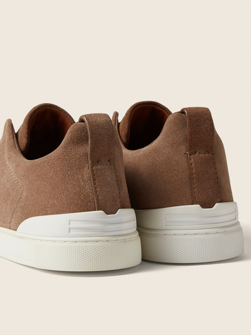 Zegna Dark Beige Suede Triple Stitch Sneakers