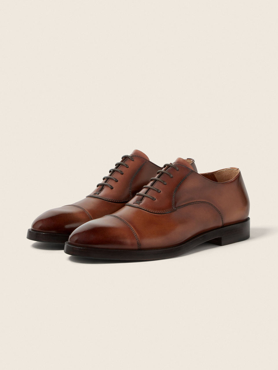 Zegna Light Brown Leather Oxford Shoes