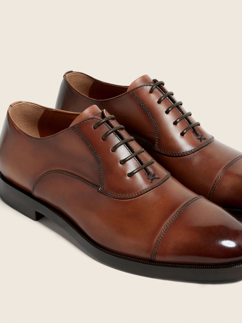 Zegna Light Brown Leather Oxford Shoes