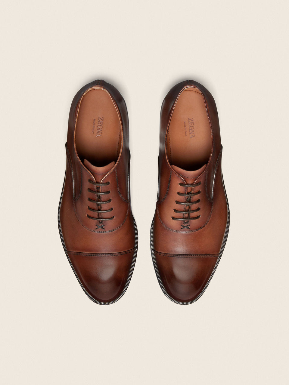 Zegna Light Brown Leather Oxford Shoes