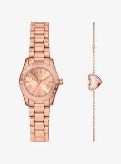 Michael Kors Petite Lexington Pav Rose Gold-Tone Watch And Heart Bracelet Gift Set