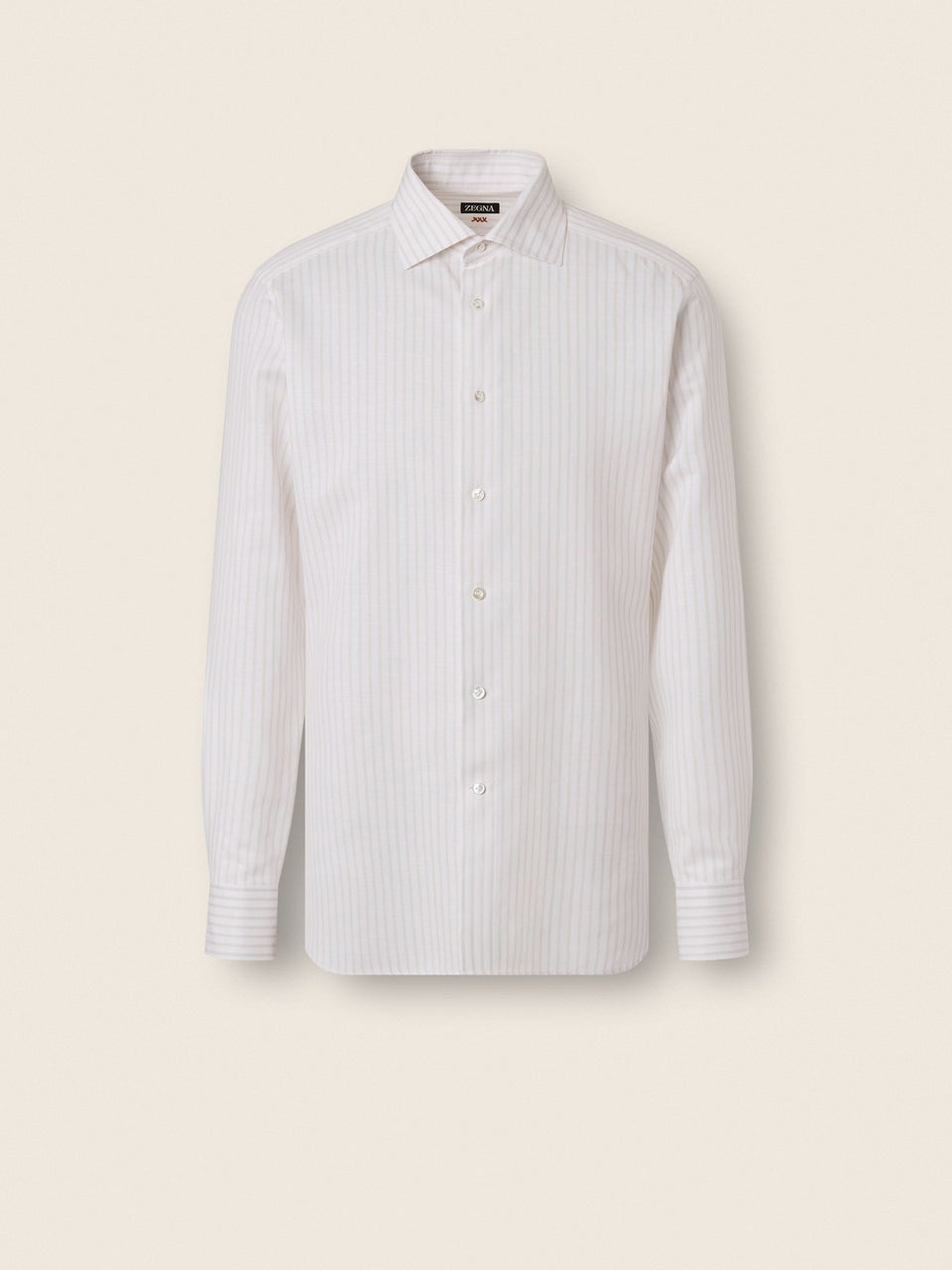 Zegna Light Taupe And White Striped Cotton Linen And Silk Shirt