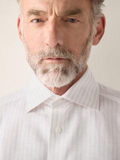 Zegna Light Taupe And White Striped Cotton Linen And Silk Shirt