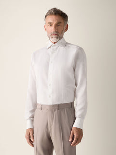 Zegna Light Taupe And White Striped Cotton Linen And Silk Shirt