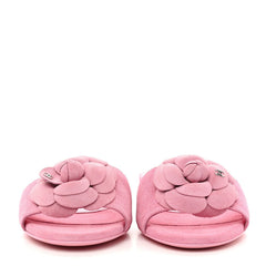 Suede Calfskin Camellia CC Slides