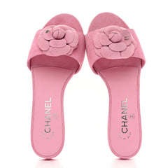 Suede Calfskin Camellia CC Slides