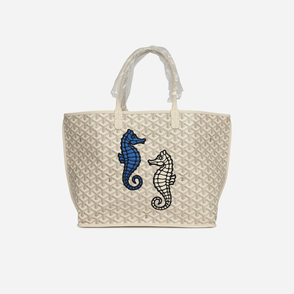 Goyard Goyardine Sand Anjou PM Embroidered Seahorse Bag Palladium Hardware