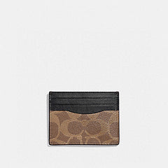 Coach Card Case With Money Clip In Signature Canvas Signature Canvas-Gunmetal-Charcoal-Black