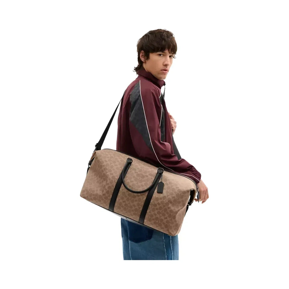 Coach Trekker Bag 52 In Signature Canvas Gunmetal Tan Black