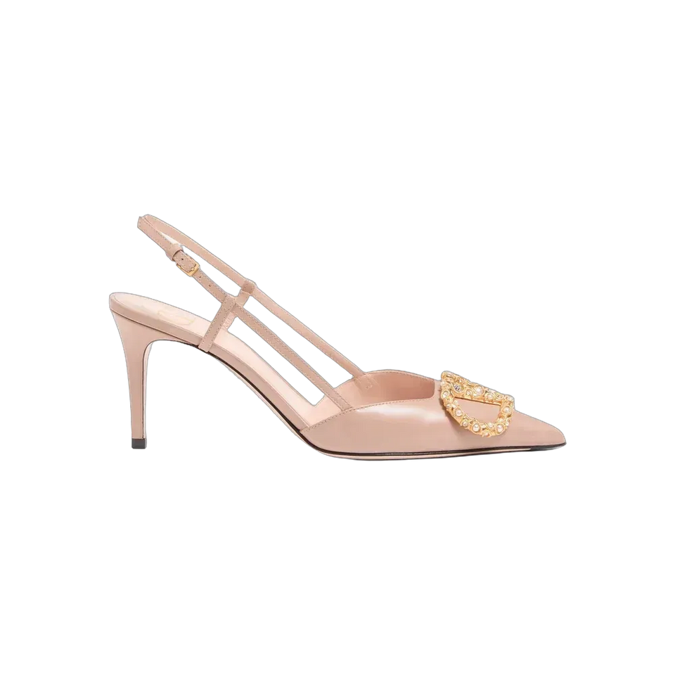 Valentino VLogo Signature Slingback Calfskin Pump With Jewel Logo 80mm Rose Cannelle