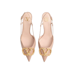 Valentino VLogo Signature Slingback Calfskin Pump With Jewel Logo 80mm Rose Cannelle