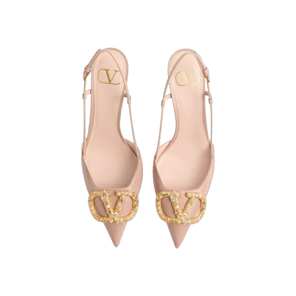 Valentino VLogo Signature Slingback Calfskin Pump With Jewel Logo 80mm Rose Cannelle