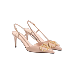 Valentino VLogo Signature Slingback Calfskin Pump With Jewel Logo 80mm Rose Cannelle