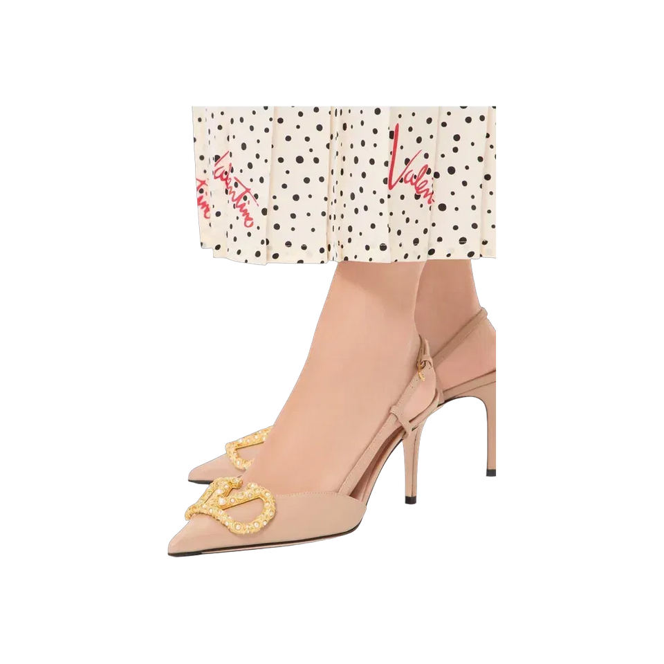 Valentino VLogo Signature Slingback Calfskin Pump With Jewel Logo 80mm Rose Cannelle