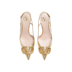 Valentino VLogo Signature Slingback Pump In Laminated Nappa Leather 80mm Antique Brass