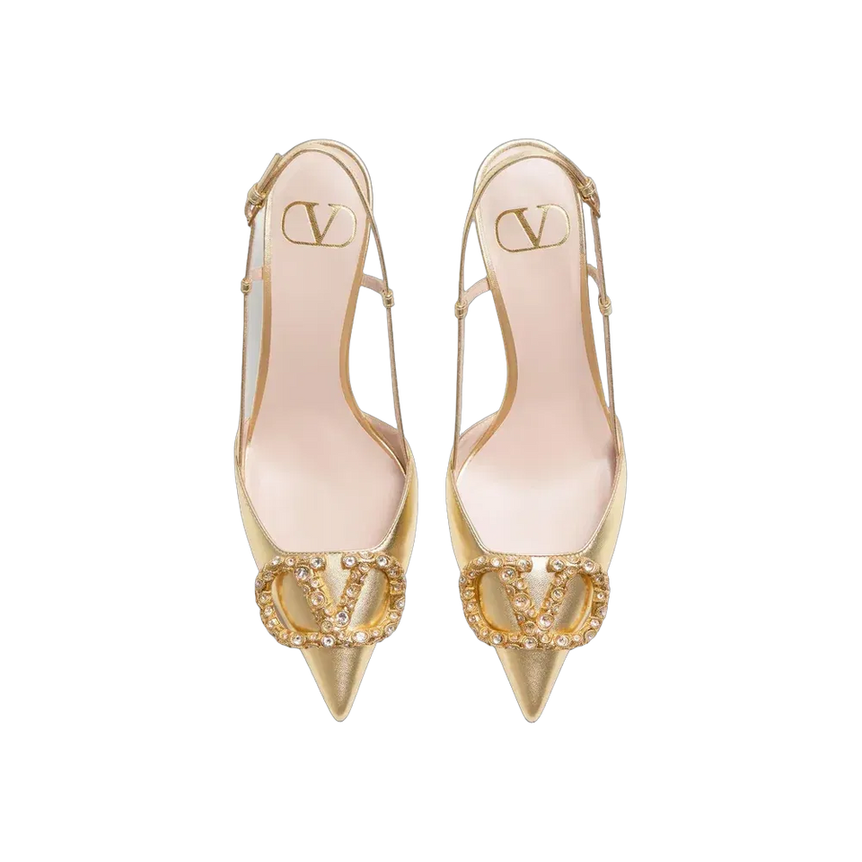 Valentino VLogo Signature Slingback Pump In Laminated Nappa Leather 80mm Antique Brass