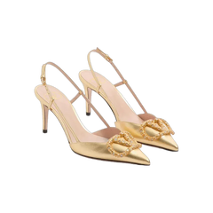 Valentino VLogo Signature Slingback Pump In Laminated Nappa Leather 80mm Antique Brass