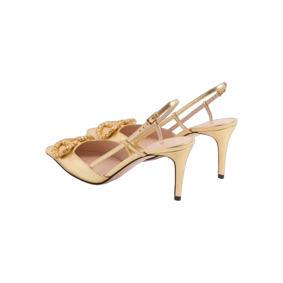 Valentino VLogo Signature Slingback Pump In Laminated Nappa Leather 80mm Antique Brass