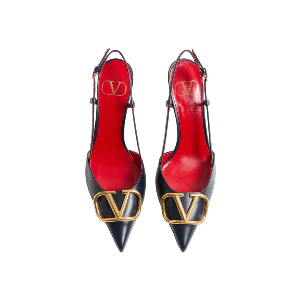 Valentino VLogo Signature Calfskin Slingback Pump 80mm Black