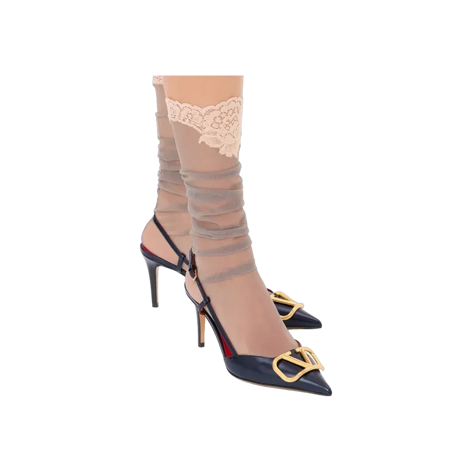 Valentino VLogo Signature Calfskin Slingback Pump 80mm Black