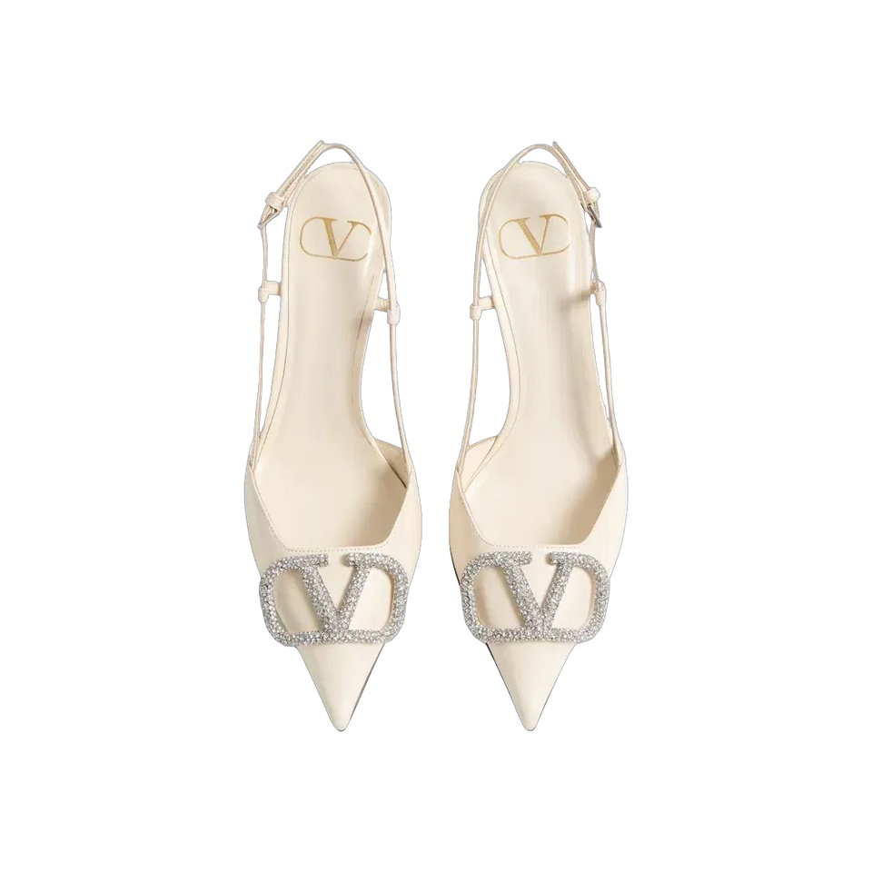 Valentino VLogo Signature Slingback Pump In Calfskin Leather 80mm Light Ivory