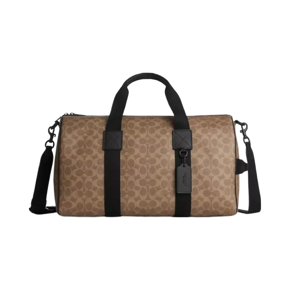 Coach Explorer Duffle Bag 45 In Signature Canvas Matte Black Tan Black