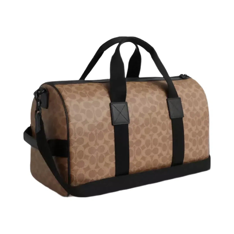 Coach Explorer Duffle Bag 45 In Signature Canvas Matte Black Tan Black