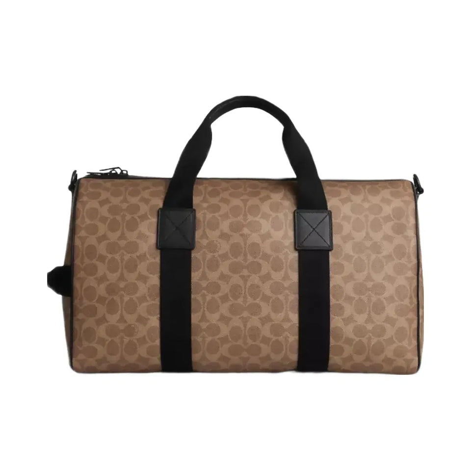 Coach Explorer Duffle Bag 45 In Signature Canvas Matte Black Tan Black