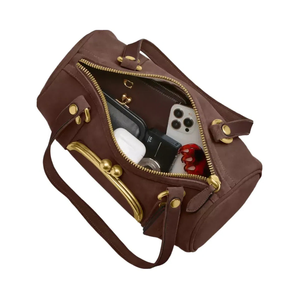 Coach Kisslock Barrel Bag Brass Dark Chocolate