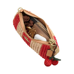 Coach Teri Shoulder Bag With Stripes And Charm in Gold Red Tan