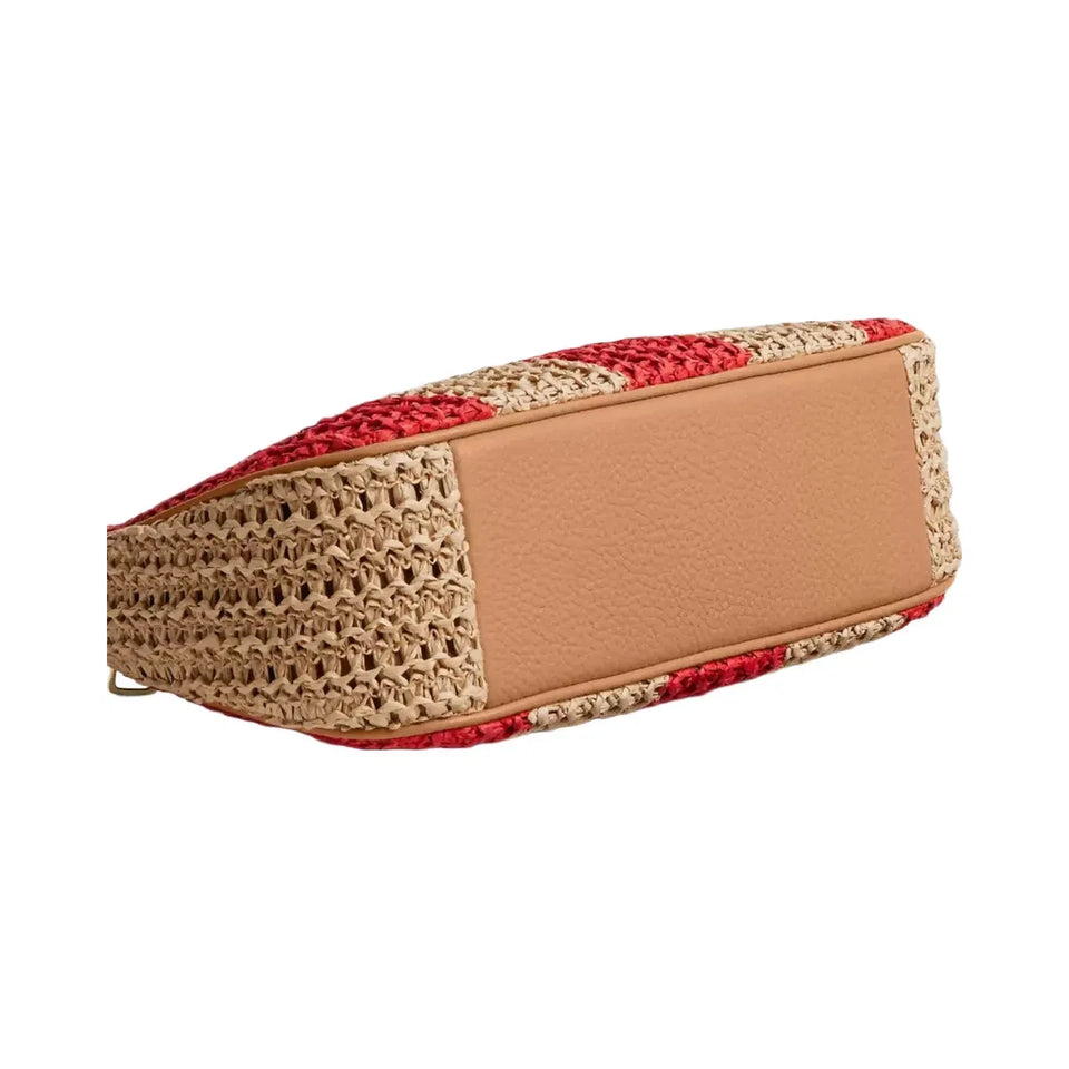Coach Teri Shoulder Bag With Stripes And Charm in Gold Red Tan