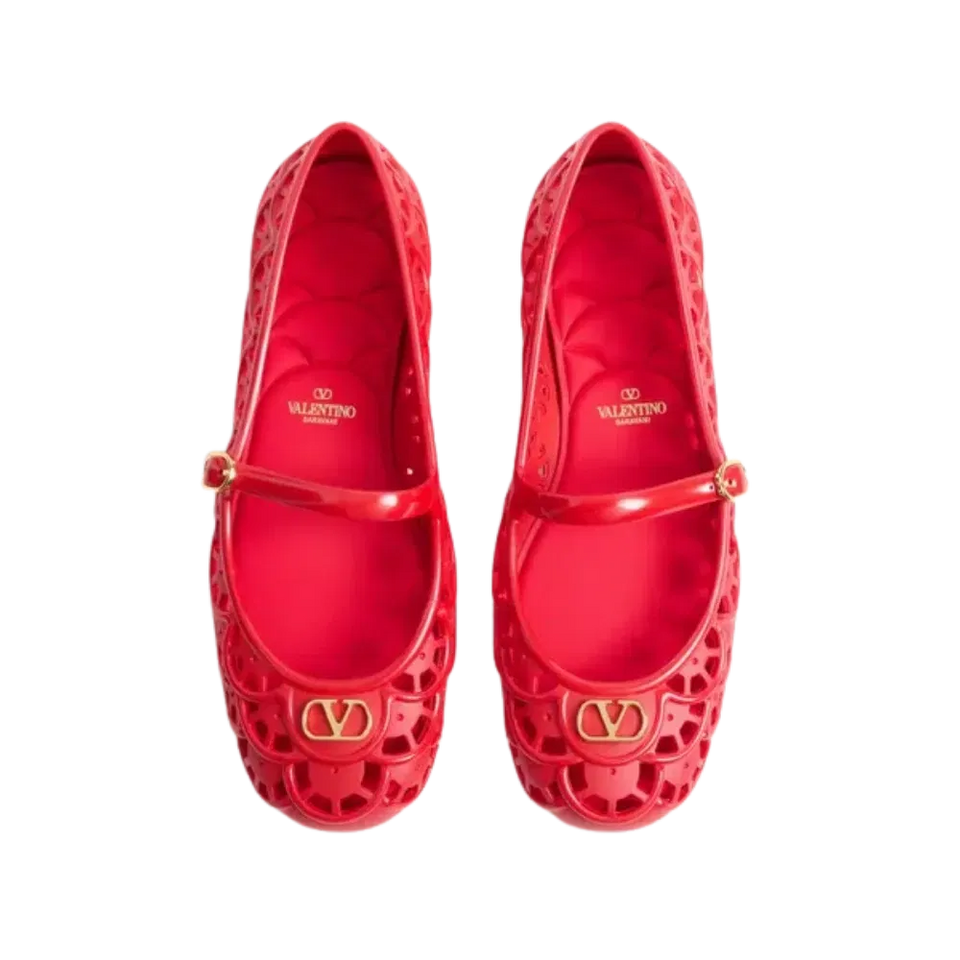 Valentino Ondette Rubber Ballerina With Scallop Pattern 05mm Coral