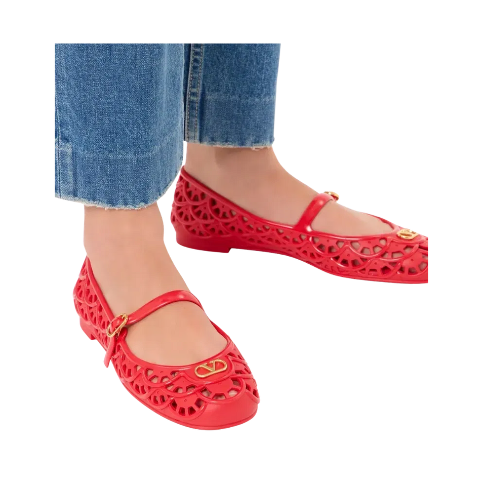Valentino Ondette Rubber Ballerina With Scallop Pattern 05mm Coral