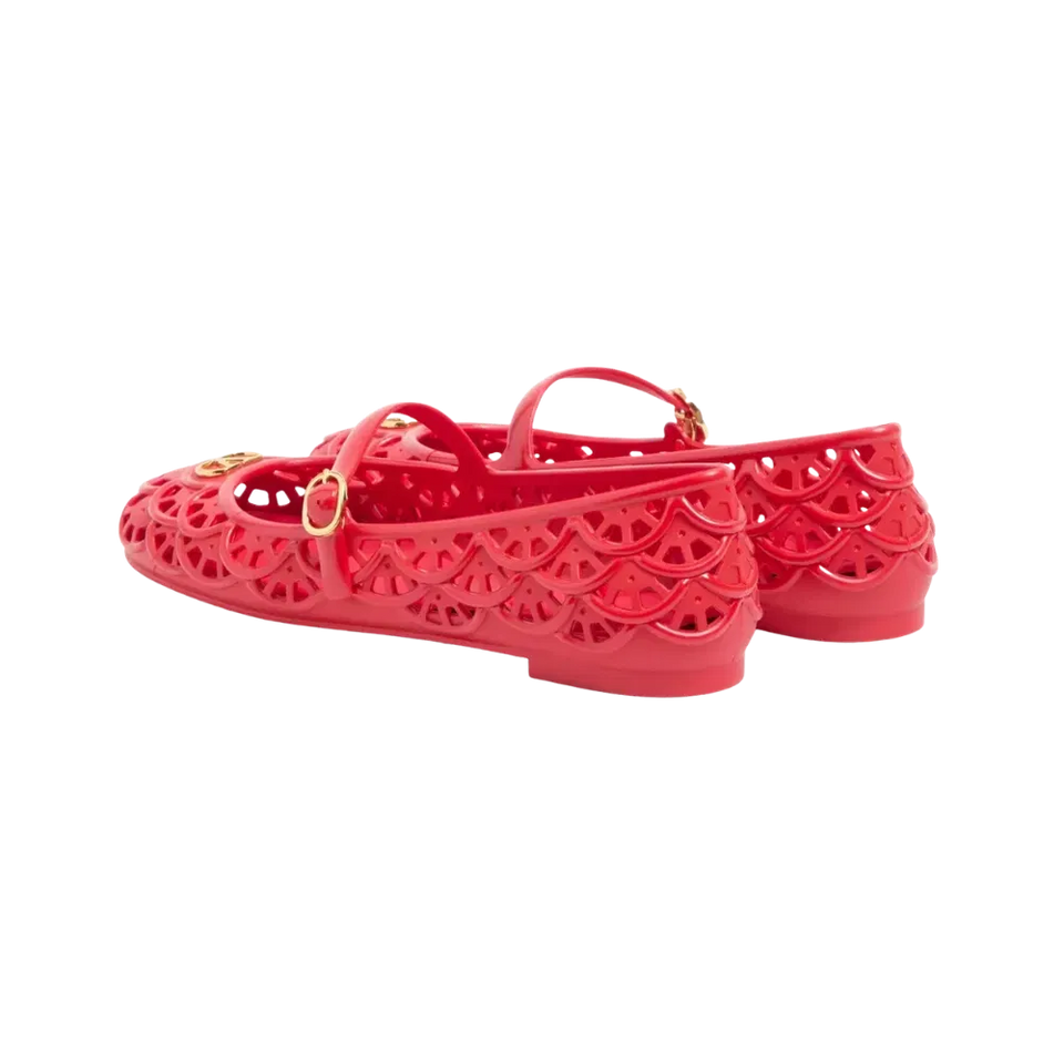 Valentino Ondette Rubber Ballerina With Scallop Pattern 05mm Coral