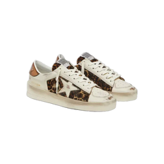 Golden Goose Stardan In White Leather And Leopard Pony Skin With White Leather Star
