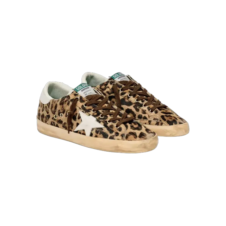Golden Goose Super-Star In Leopard-Print Pony Skin With Leather Star And Heel Tab