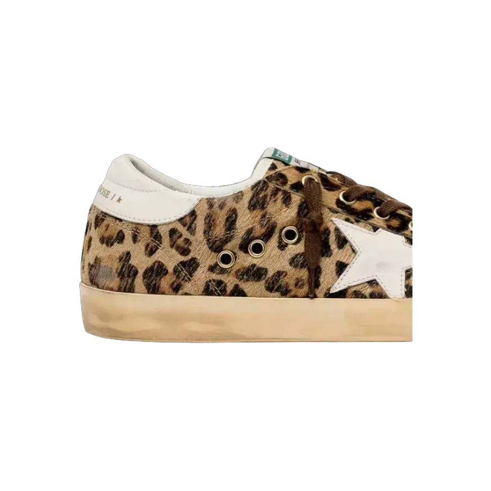 Golden Goose Super-Star In Leopard-Print Pony Skin With Leather Star And Heel Tab