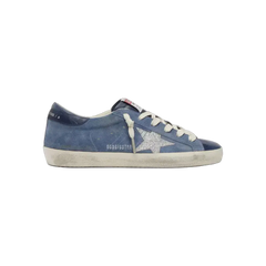 Golden Goose Super-Star In Denim-Blue Suede With Silver Glitter Star