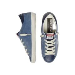 Golden Goose Super-Star In Denim-Blue Suede With Silver Glitter Star