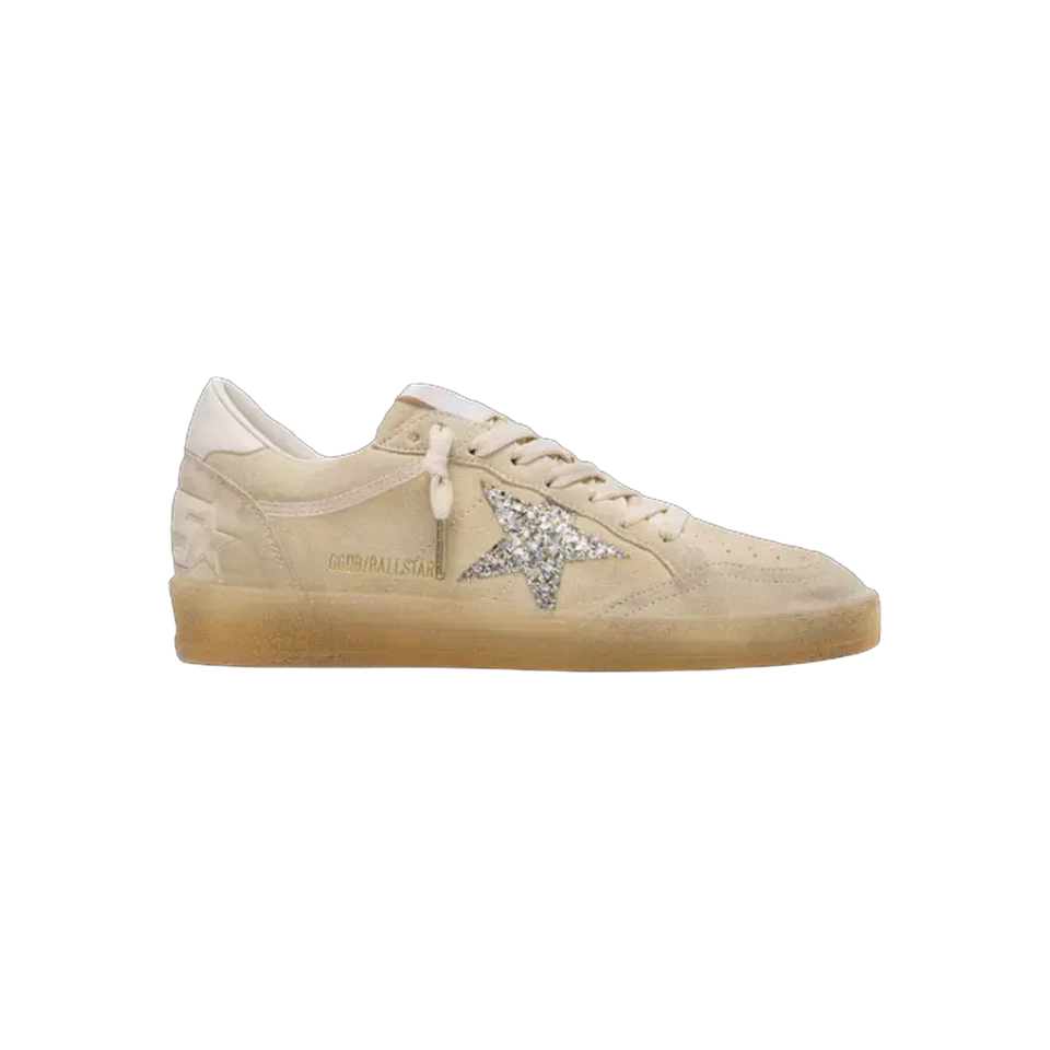 Golden Goose Ball Star In Pearl Suede With Silver Glitter Star