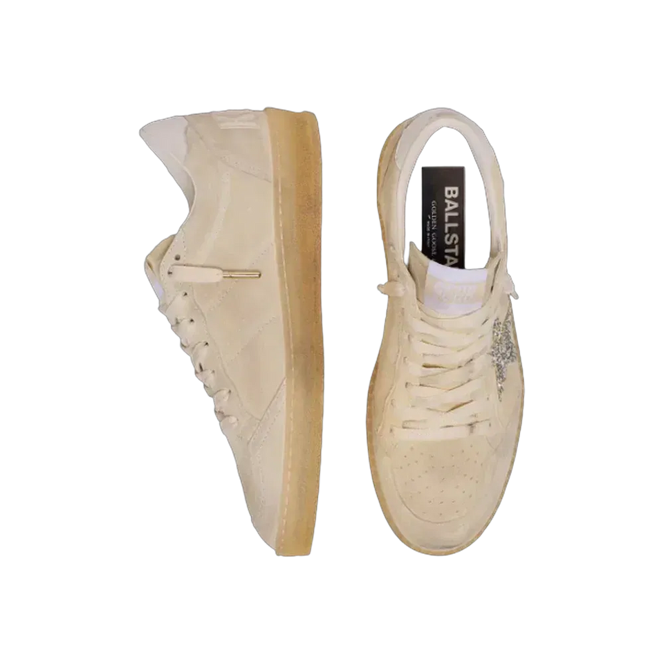 Golden Goose Ball Star In Pearl Suede With Silver Glitter Star