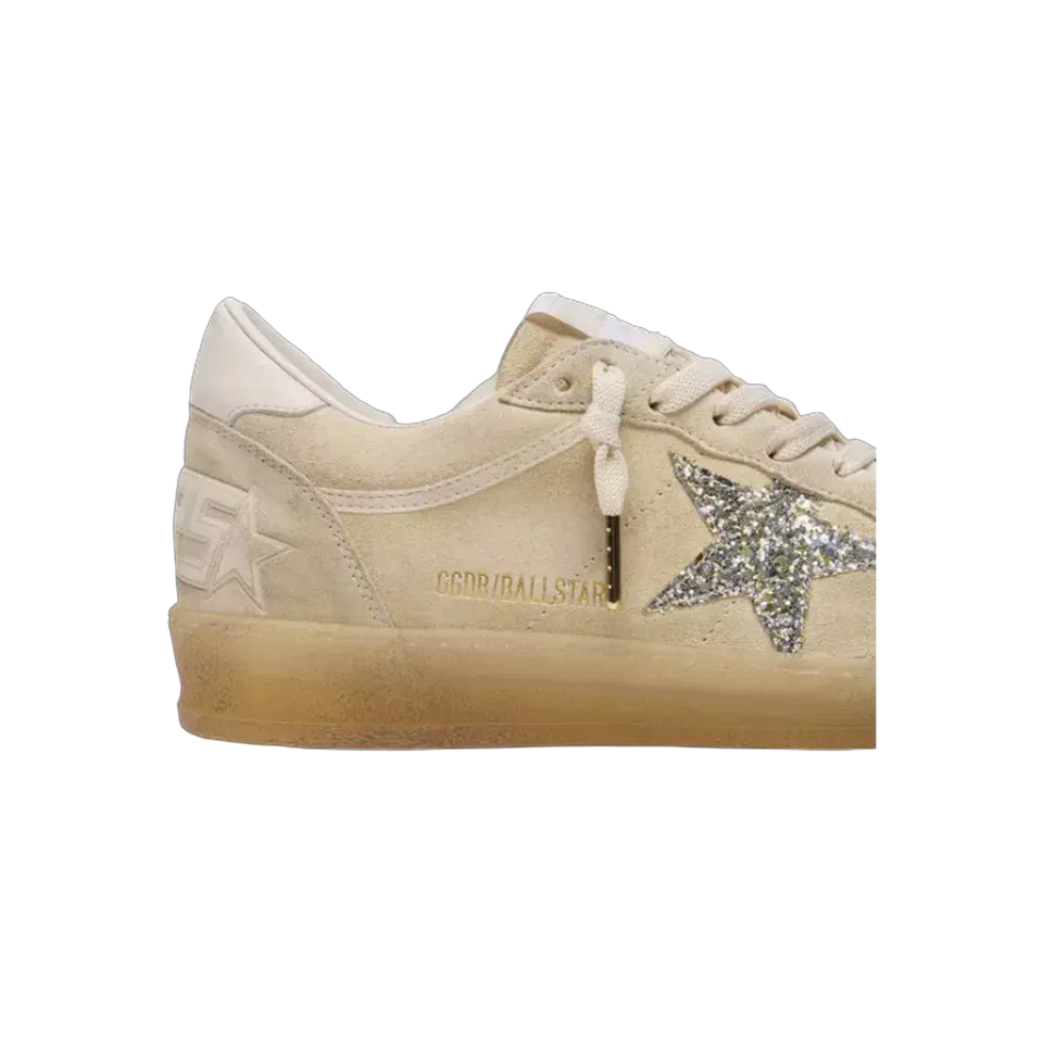 Golden Goose Ball Star In Pearl Suede With Silver Glitter Star