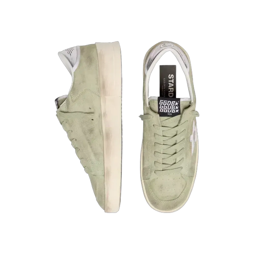 Golden Goose Stardan In Sage-Green Suede With Metallic Silver Star