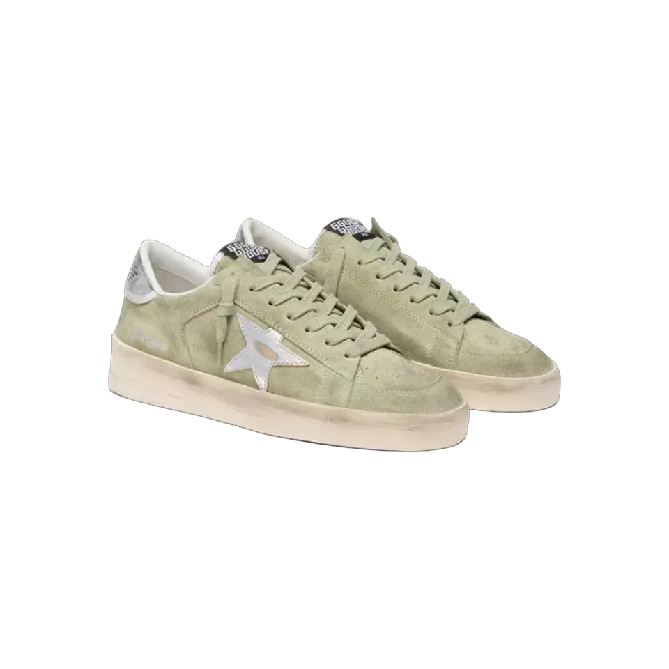 Golden Goose Stardan In Sage-Green Suede With Metallic Silver Star