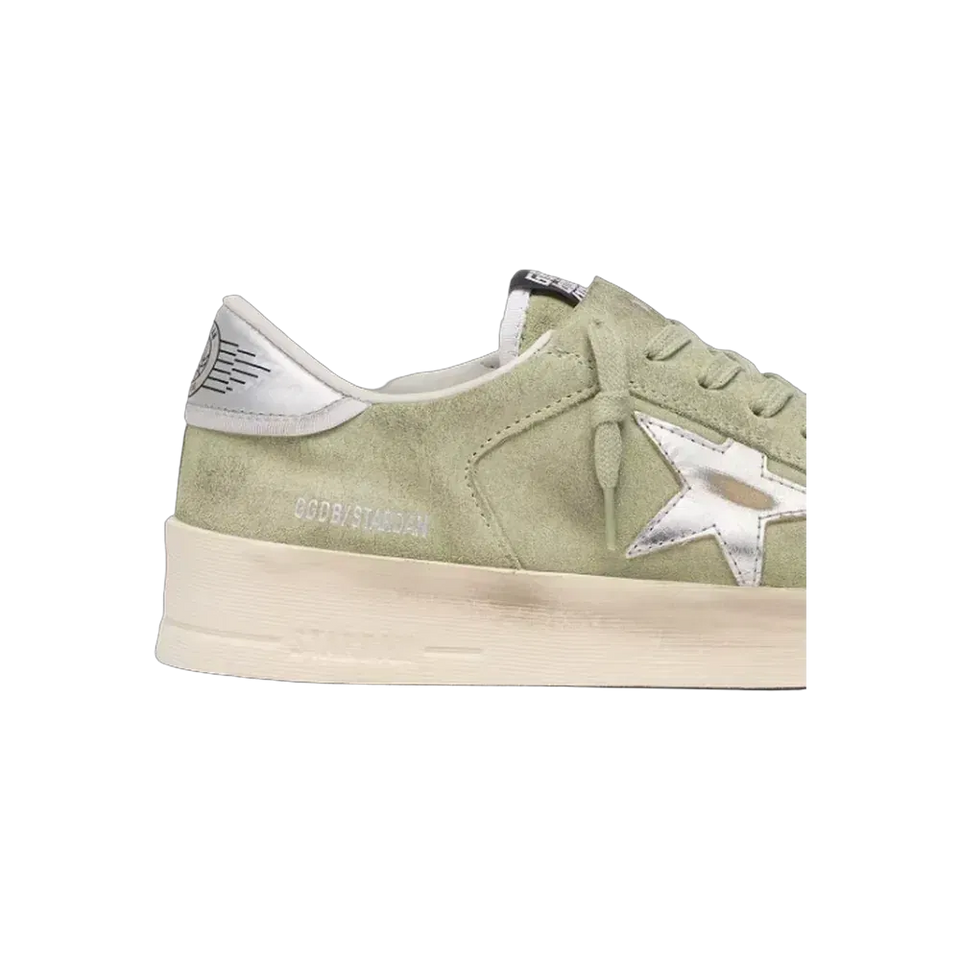 Golden Goose Stardan In Sage-Green Suede With Metallic Silver Star