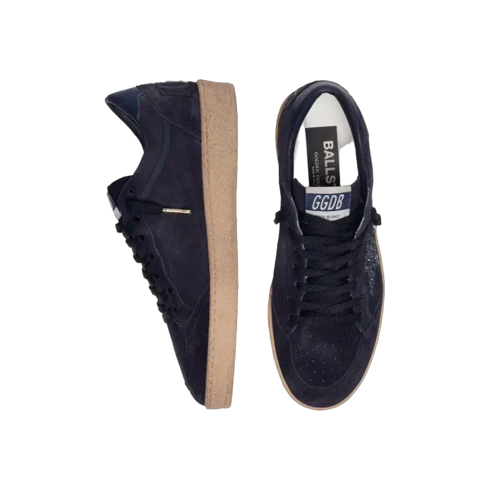 Golden Goose Ball Star In Dark Blue Suede With Dark Blue Glitter Star