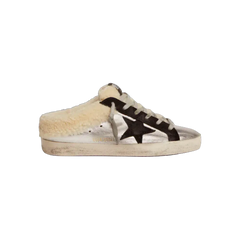 Golden Goose Super-Star Sabot In Silver Laminated Leather With Black Star